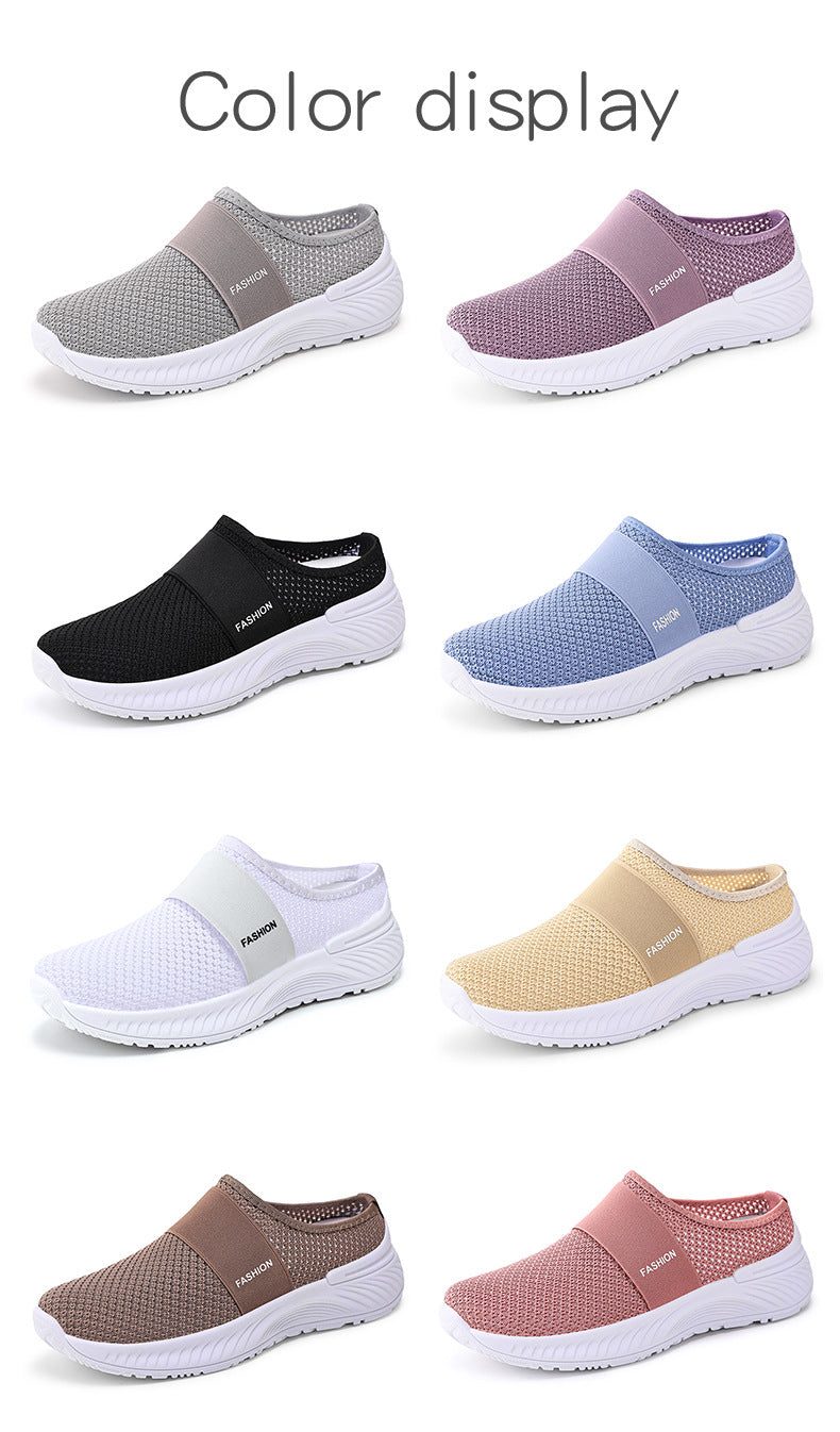 Women's Breathable Knit Mule Shoes | Lightweight Slip-On Casual Flats