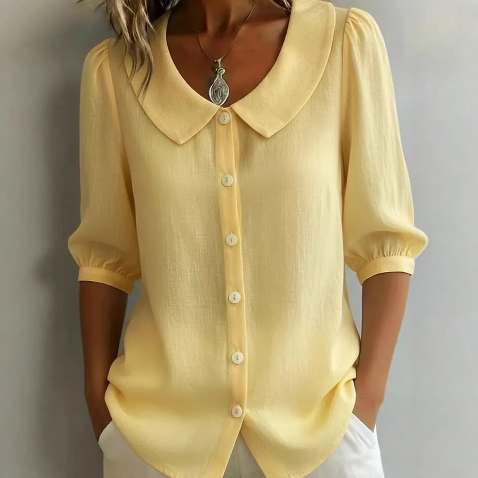 SIHI Women’s Peter Pan Collar Button-Down Blouse | Long & 3/4 Sleeve Casual Shirt