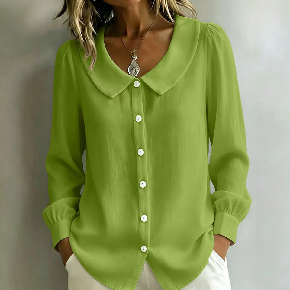 SIHI Women’s Peter Pan Collar Button-Down Blouse | Long & 3/4 Sleeve Casual Shirt