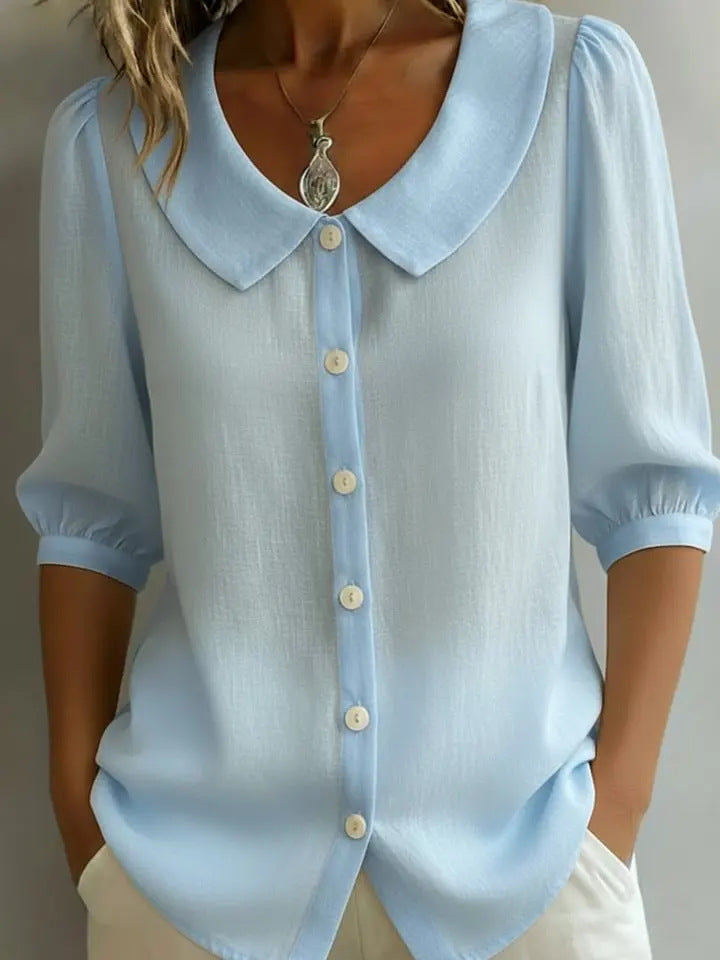 SIHI Women’s Peter Pan Collar Button-Down Blouse | Long & 3/4 Sleeve Casual Shirt
