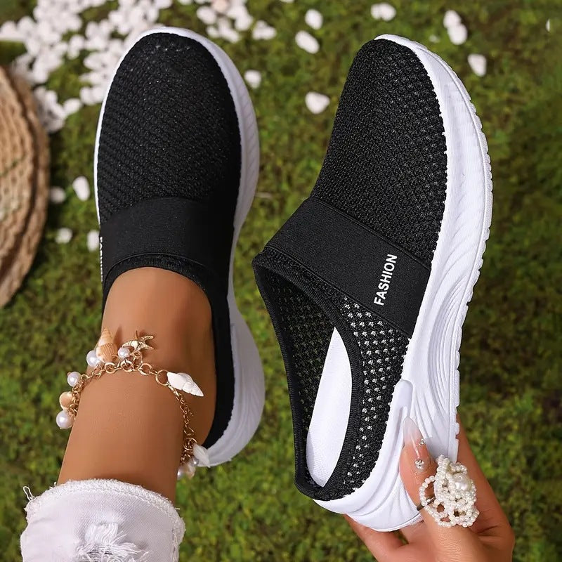 Women's Breathable Knit Mule Shoes | Lightweight Slip-On Casual Flats