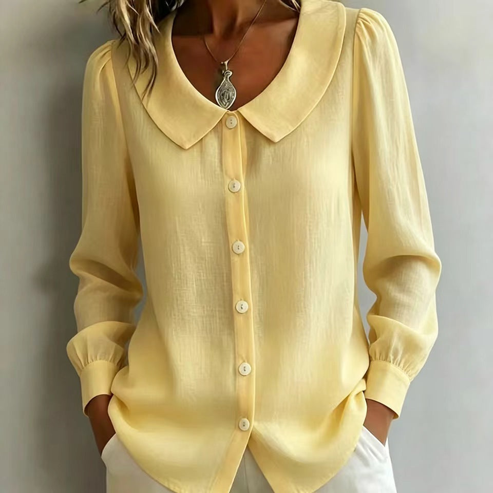 SIHI Women’s Peter Pan Collar Button-Down Blouse | Long & 3/4 Sleeve Casual Shirt