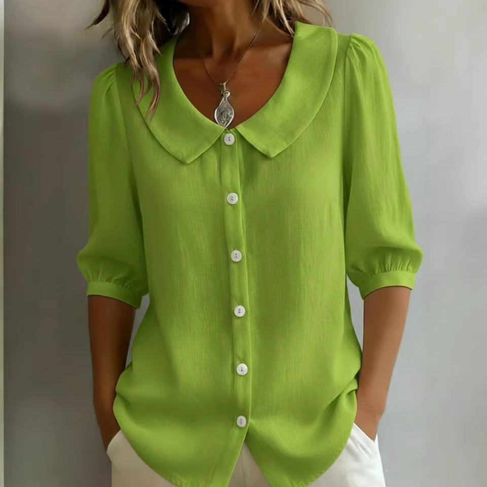 SIHI Women’s Peter Pan Collar Button-Down Blouse | Long & 3/4 Sleeve Casual Shirt
