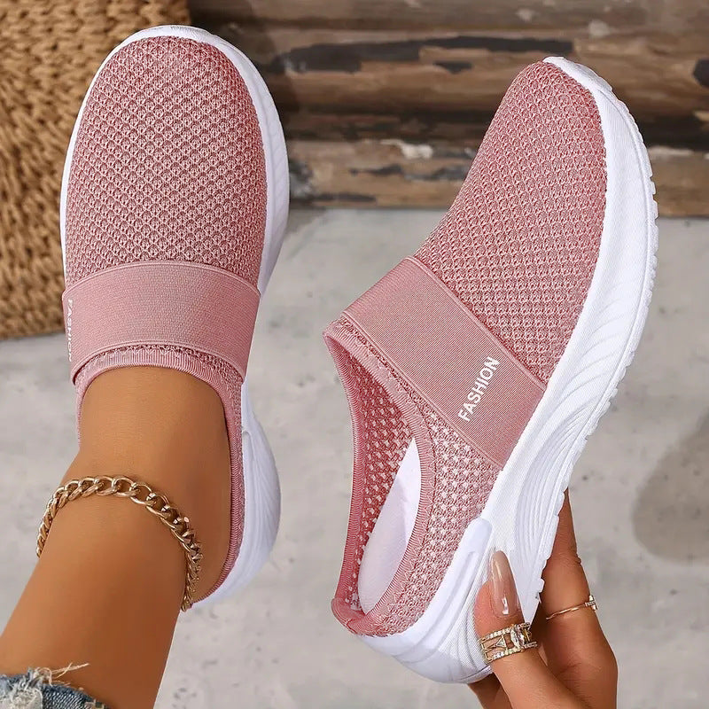 Women's Breathable Knit Mule Shoes | Lightweight Slip-On Casual Flats