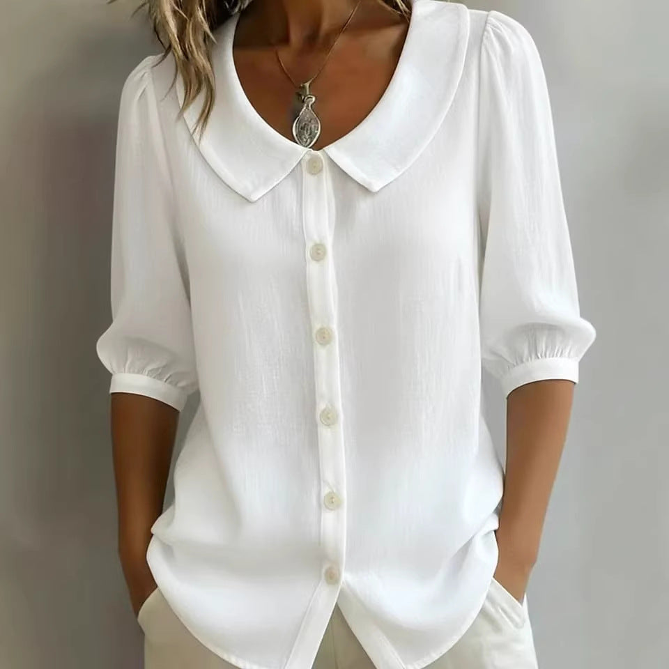 SIHI Women’s Peter Pan Collar Button-Down Blouse | Long & 3/4 Sleeve Casual Shirt