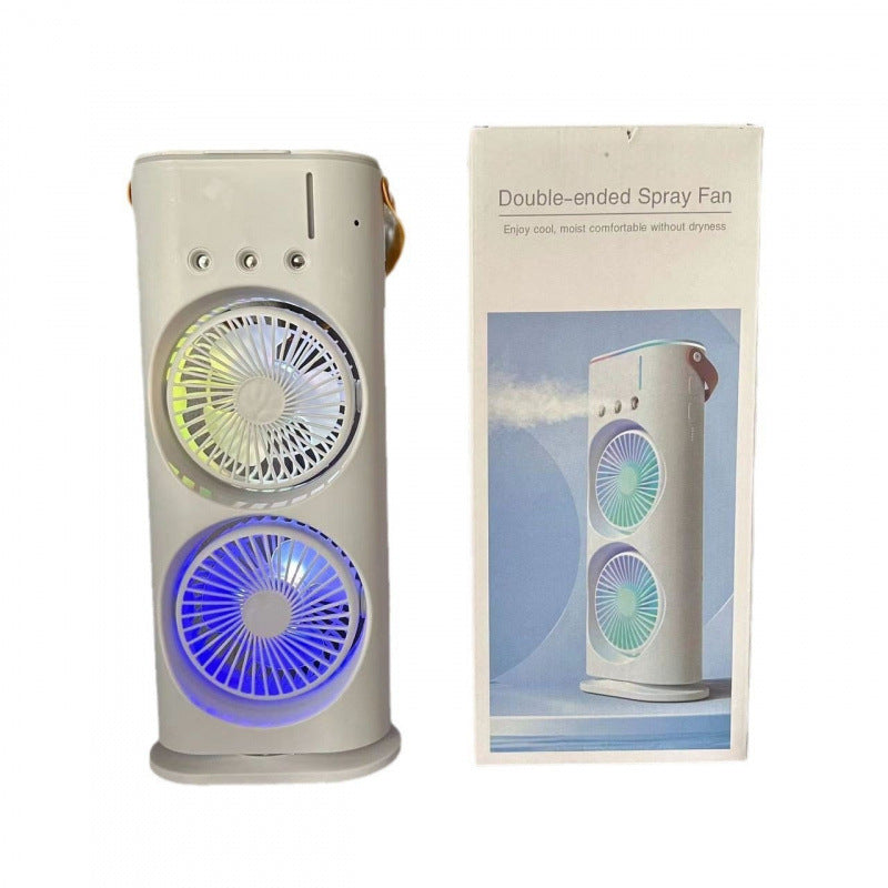 Dual Head Mist Cooling Desk Fan, 3-in-1 Wind Cooling Humidifier Fan, 120° Auto Oscillating USB Mini Air Cooler with 3 Spray Nozzles & 7 Color Night Light for Home Office Car