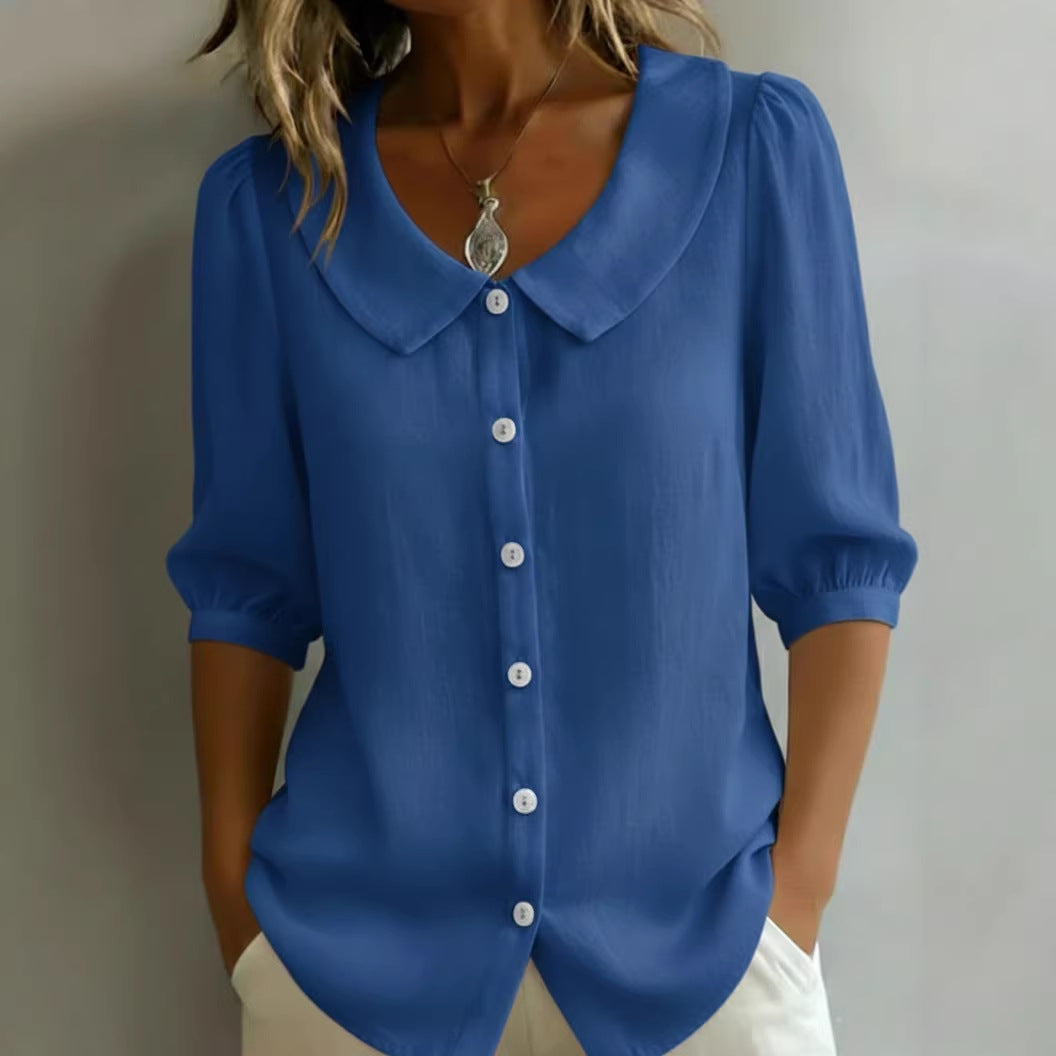 SIHI Women’s Peter Pan Collar Button-Down Blouse | Long & 3/4 Sleeve Casual Shirt