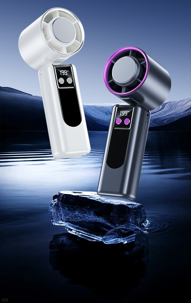 Portable Semiconductor Cooling Handheld Fan, 199 Speeds Adjustable Mini Air Conditioner Fan, Foldable 3-in-1 Neck/Desktop Hand Fan, Rechargeable Battery Outdoor Cooling Fan