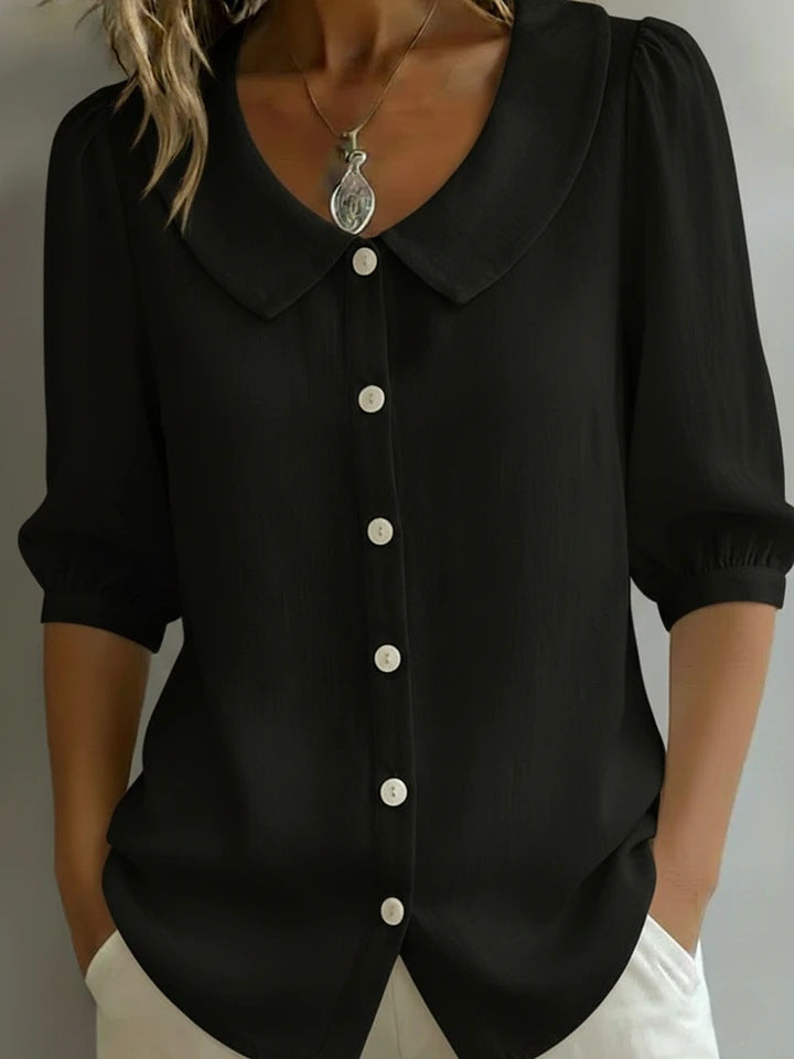 SIHI Women’s Peter Pan Collar Button-Down Blouse | Long & 3/4 Sleeve Casual Shirt