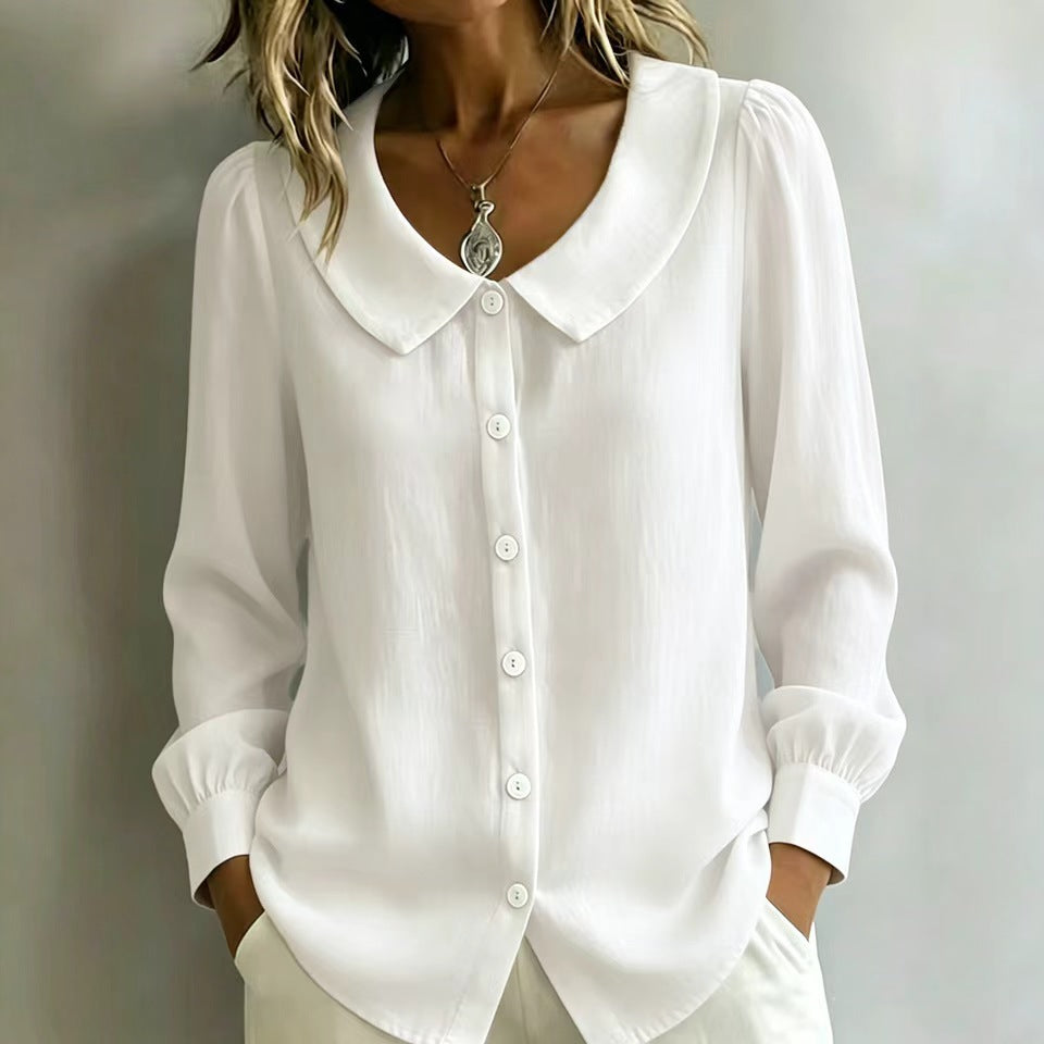 SIHI Women’s Peter Pan Collar Button-Down Blouse | Long & 3/4 Sleeve Casual Shirt