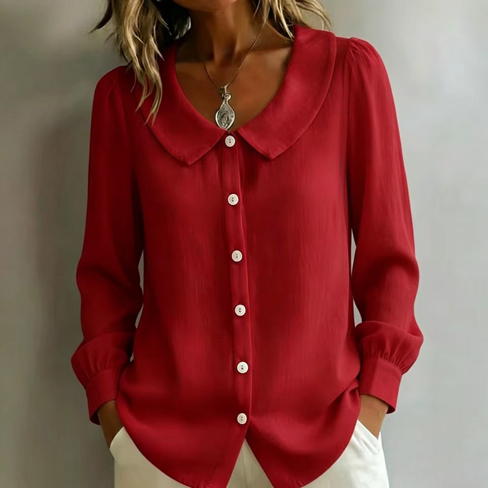 SIHI Women’s Peter Pan Collar Button-Down Blouse | Long & 3/4 Sleeve Casual Shirt