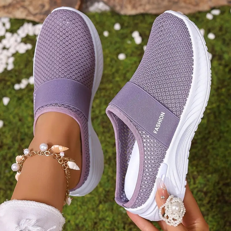 Women's Breathable Knit Mule Shoes | Lightweight Slip-On Casual Flats
