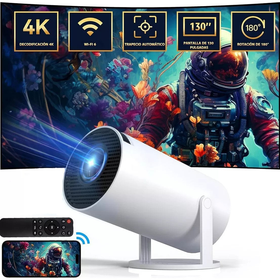 Portable Smart Projector, 1080P HD Auto Focus, Mini Projector for Home Theater & Outdoor Camping