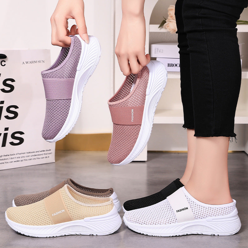 Women's Breathable Knit Mule Shoes | Lightweight Slip-On Casual Flats