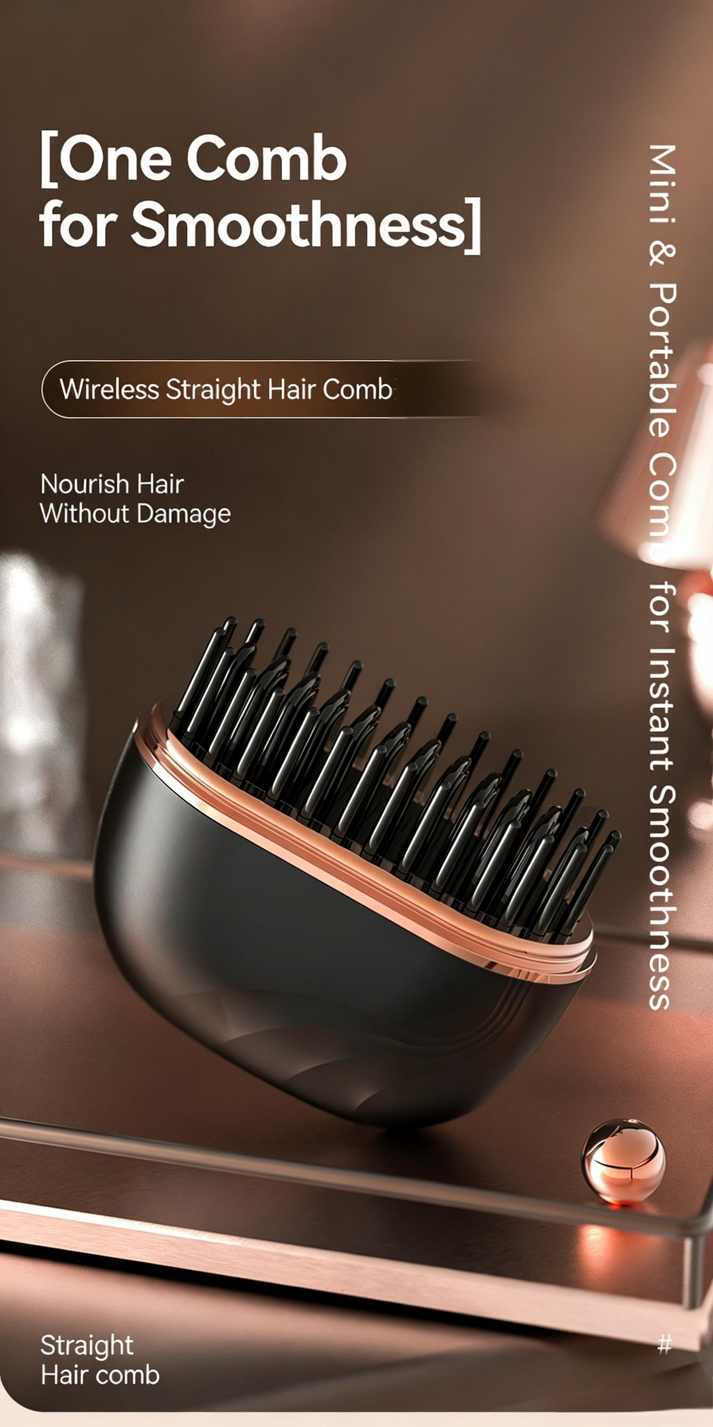 Mini Wireless Portable Hair Straightener Brush, 2-in-1 Straightening & Curling Care Styling Brush (Model: HB-208)