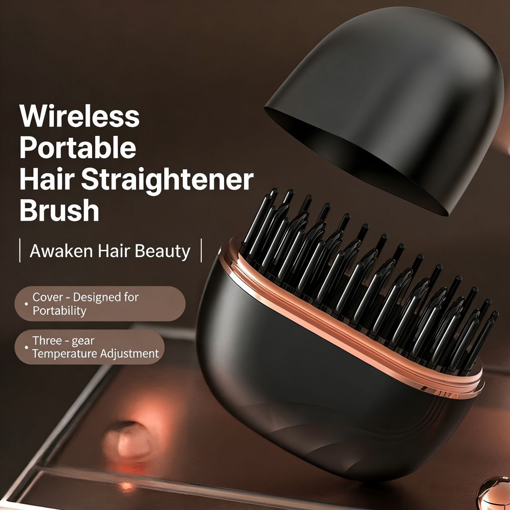 Mini Wireless Portable Hair Straightener Brush, 2-in-1 Straightening & Curling Care Styling Brush (Model: HB-208)