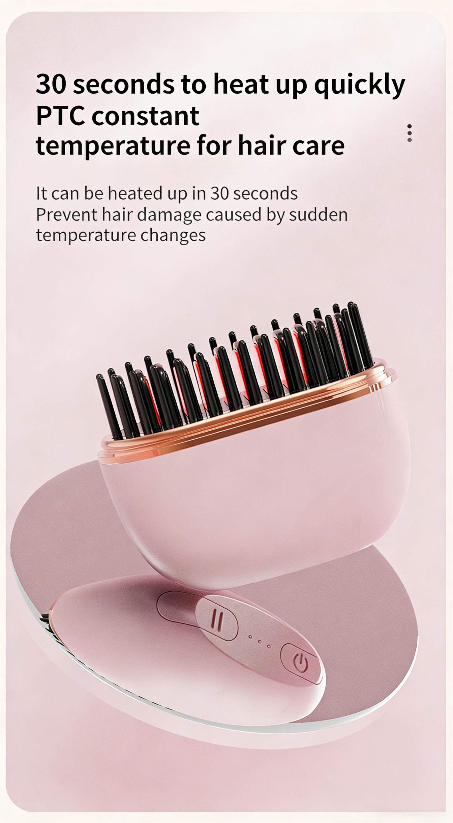Mini Wireless Portable Hair Straightener Brush, 2-in-1 Straightening & Curling Care Styling Brush (Model: HB-208)